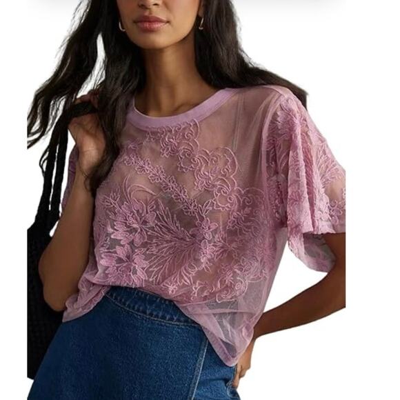 Anthropologie Sheer Embroidered Floral Mesh Blouse Top Oversized Boho Sz XL - Picture 1 of 7